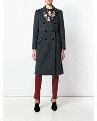 Женское темно-серое пальто с цветочным принтом от Dolce & Gabbana