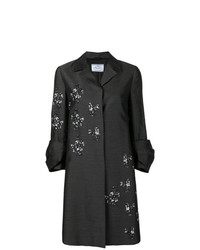 Женское темно-серое пальто с цветочным принтом от Prada Vintage