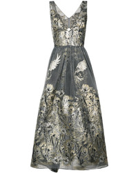 Темно-серое платье с цветочным принтом от Marchesa