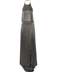 Темно-серое сатиновое вечернее платье от Halston