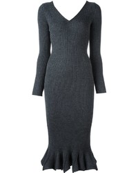 Темно-серое шерстяное вязаное платье от Lanvin