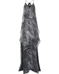 Темно-серое шифоновое вечернее платье с принтом от Halston