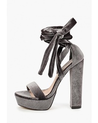 Темно-серые бархатные босоножки на каблуке от Sweet Shoes