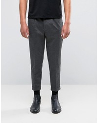 Мужские темно-серые брюки в вертикальную полоску от Selected