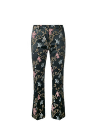 Темно-серые брюки-клеш с цветочным принтом от Pt01