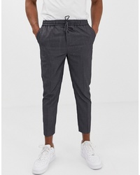 Темно-серые брюки чинос в вертикальную полоску от New Look