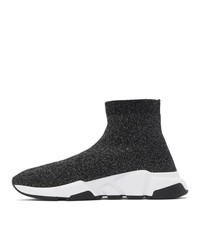 Женские темно-серые высокие кеды из плотной ткани от Balenciaga