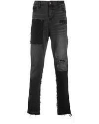 Темно-серые джинсы в стиле пэчворк