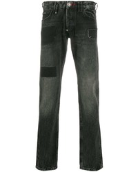 Мужские темно-серые джинсы в стиле пэчворк от Philipp Plein