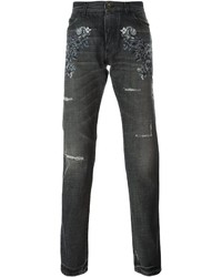 Темно-серые джинсы с вышивкой