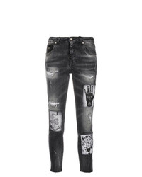 Темно-серые джинсы скинни с принтом от John Richmond