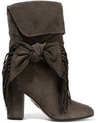 Женские темно-серые замшевые ботинки с украшением от Aquazzura