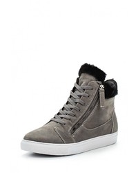 Темно-серые замшевые кроссовки на танкетке