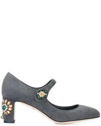 Темно-серые замшевые туфли с украшением от Dolce & Gabbana