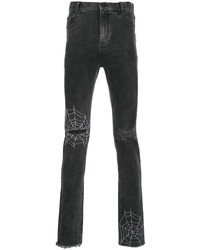 Мужские темно-серые зауженные джинсы с вышивкой от Haculla