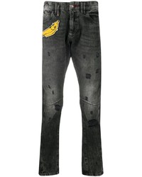Мужские темно-серые зауженные джинсы с вышивкой от Philipp Plein