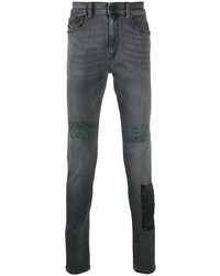 Мужские темно-серые зауженные джинсы с принтом от Diesel