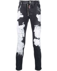 Мужские темно-серые зауженные джинсы с принтом от DSQUARED2