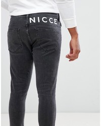 Мужские темно-серые зауженные джинсы с принтом от Nicce London