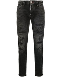 Мужские темно-серые зауженные джинсы с принтом от Philipp Plein