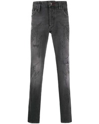 Темно-серые зауженные джинсы с украшением