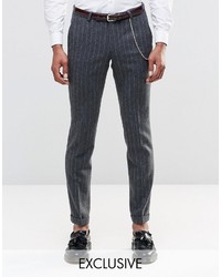 Мужские темно-серые классические брюки в вертикальную полоску