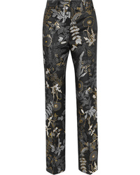 Темно-серые классические брюки с цветочным принтом