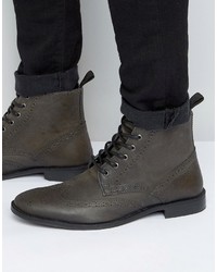 Темно-серые кожаные ботинки броги от Asos