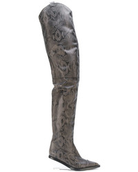 Женские темно-серые кожаные ботинки со змеиным рисунком от MM6 MAISON MARGIELA