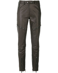 Женские темно-серые кожаные брюки от Moschino