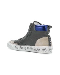 Мужские темно-серые кожаные высокие кеды с принтом от Philipp Plein