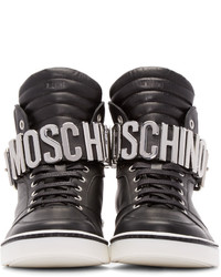 Мужские темно-серые кожаные высокие кеды от Moschino