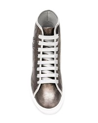 Женские темно-серые кожаные высокие кеды от Hogan