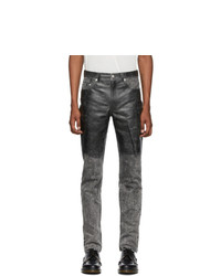 Темно-серые кожаные джинсы