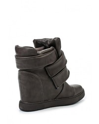 Темно-серые кожаные кроссовки на танкетке от Donna Moda