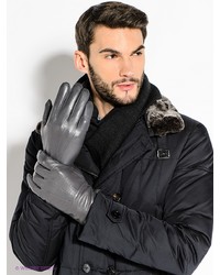 Мужские темно-серые кожаные перчатки