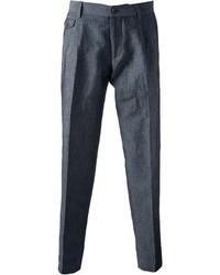 Мужские темно-серые льняные классические брюки от Dolce & Gabbana
