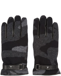 Мужские темно-серые перчатки с камуфляжным принтом от Valentino