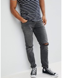 Мужские темно-серые рваные джинсы от ASOS DESIGN