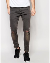 Мужские темно-серые рваные джинсы