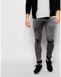 Мужские темно-серые рваные зауженные джинсы от Antioch