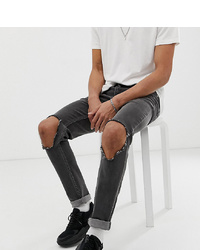 Мужские темно-серые рваные зауженные джинсы от ASOS DESIGN