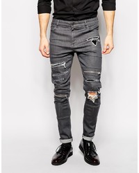 Мужские темно-серые рваные зауженные джинсы от Asos