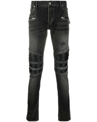 Мужские темно-серые рваные зауженные джинсы от Balmain