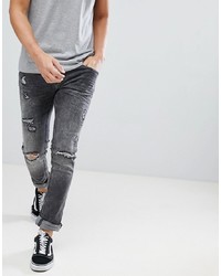 Мужские темно-серые рваные зауженные джинсы от BLEND