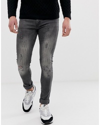 Мужские темно-серые рваные зауженные джинсы от Bolongaro Trevor