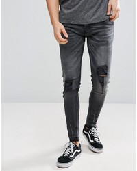 Мужские темно-серые рваные зауженные джинсы от Brave Soul