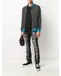 Мужские темно-серые рваные зауженные джинсы от Philipp Plein