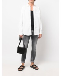 Мужские темно-серые рваные зауженные джинсы от Dondup