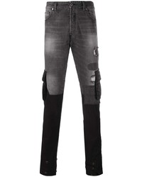 Мужские темно-серые рваные зауженные джинсы от Greg Lauren X Paul & Shark